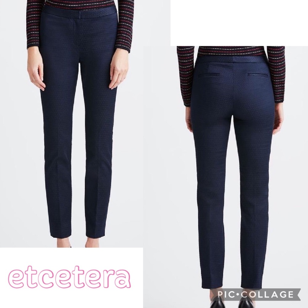 Etcetera Dark Blue Audrey Straight Leg Pants Diamond Jacquard 29” inseam size 6